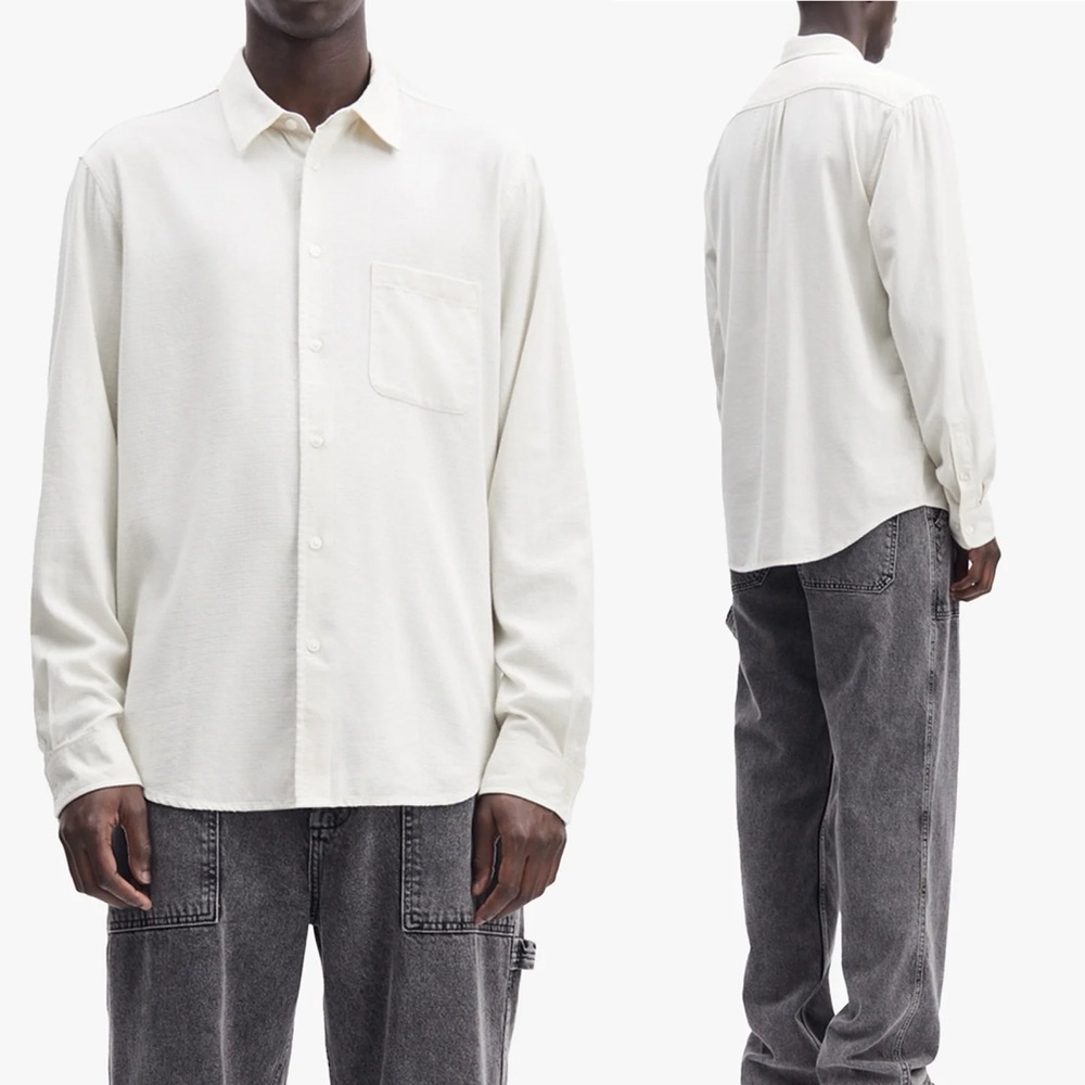 NWT Samsoe Liam Button Up Collared Shirt Clear Cream Mens Size XXL‎ Long Sleeve